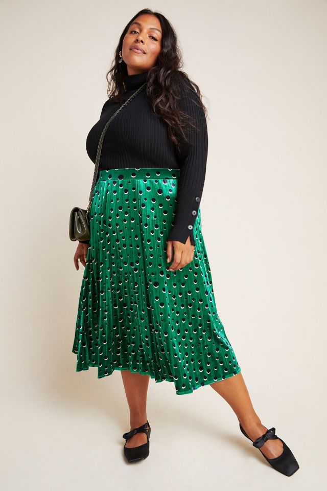 Green pleated velvet skirt best sale