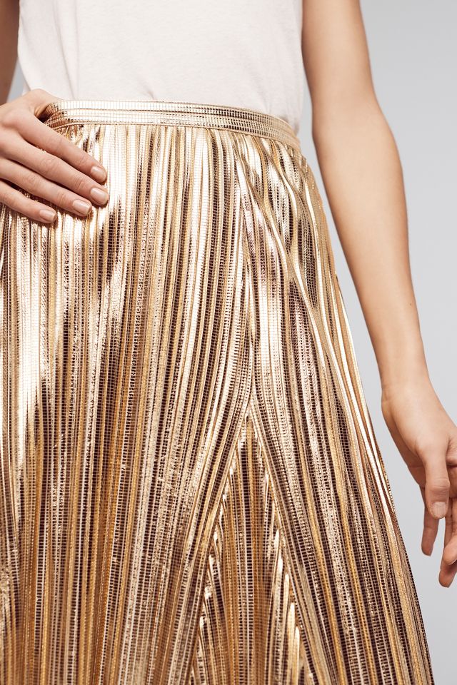 Anthropologie silver pleated outlet skirt