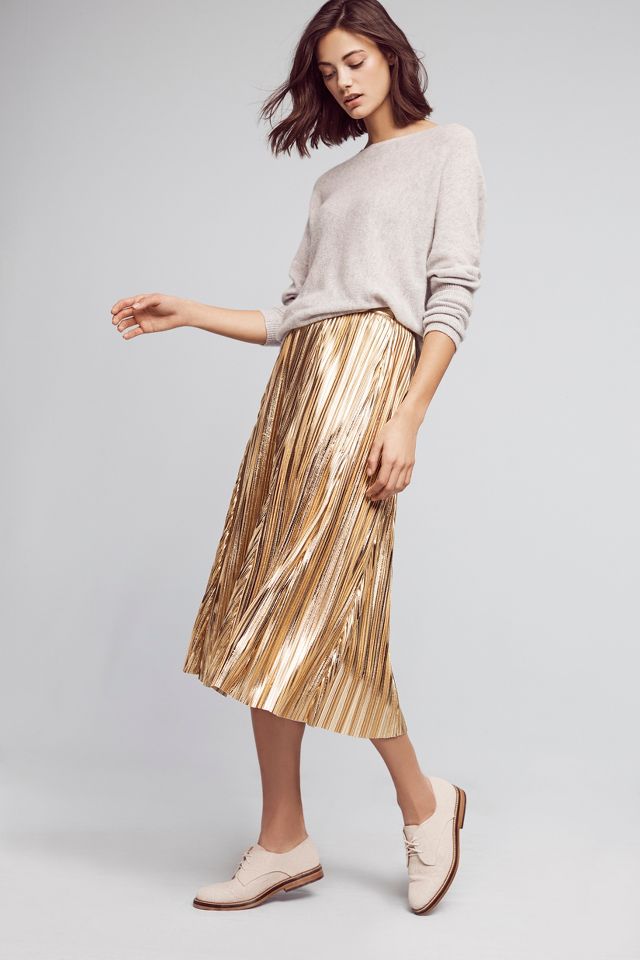 Anthropologie silver pleated outlet skirt