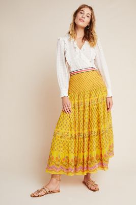 anthropologie yellow skirt