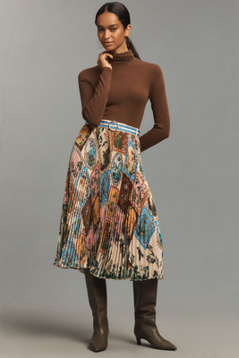 Ranna Gill Aria Pleated Midi Skirt In Multi