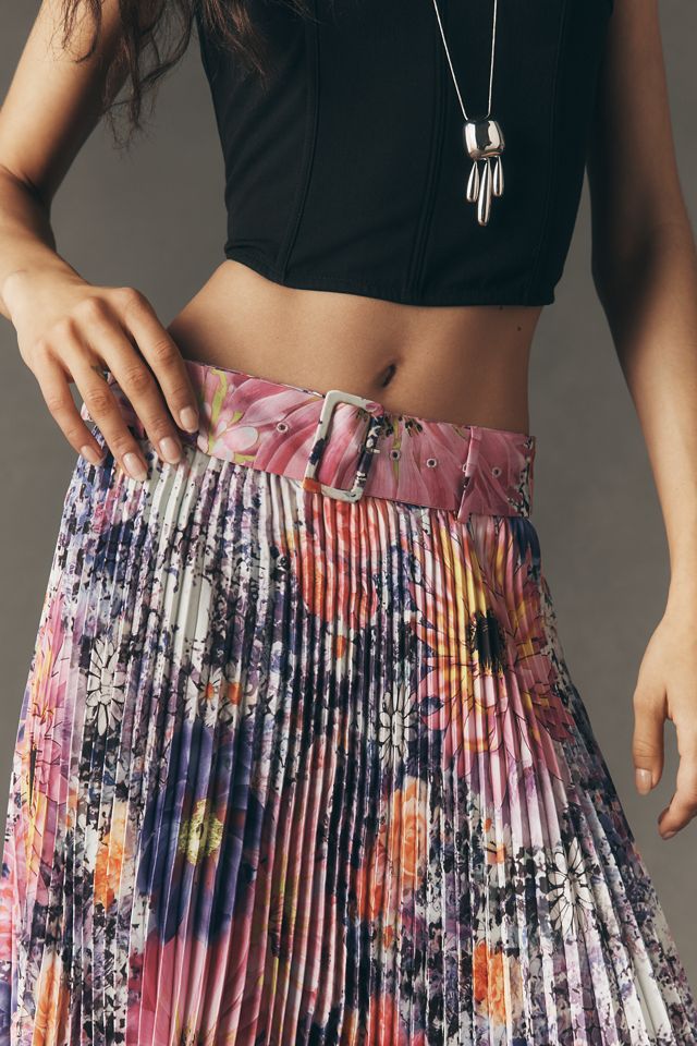 Ranna Gill Pleated A-Line Midi Skirt | Anthropologie