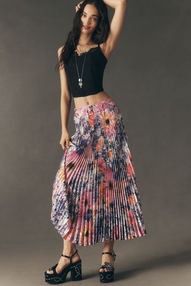 Ranna Gill Pleated A-Line Midi Skirt | Anthropologie