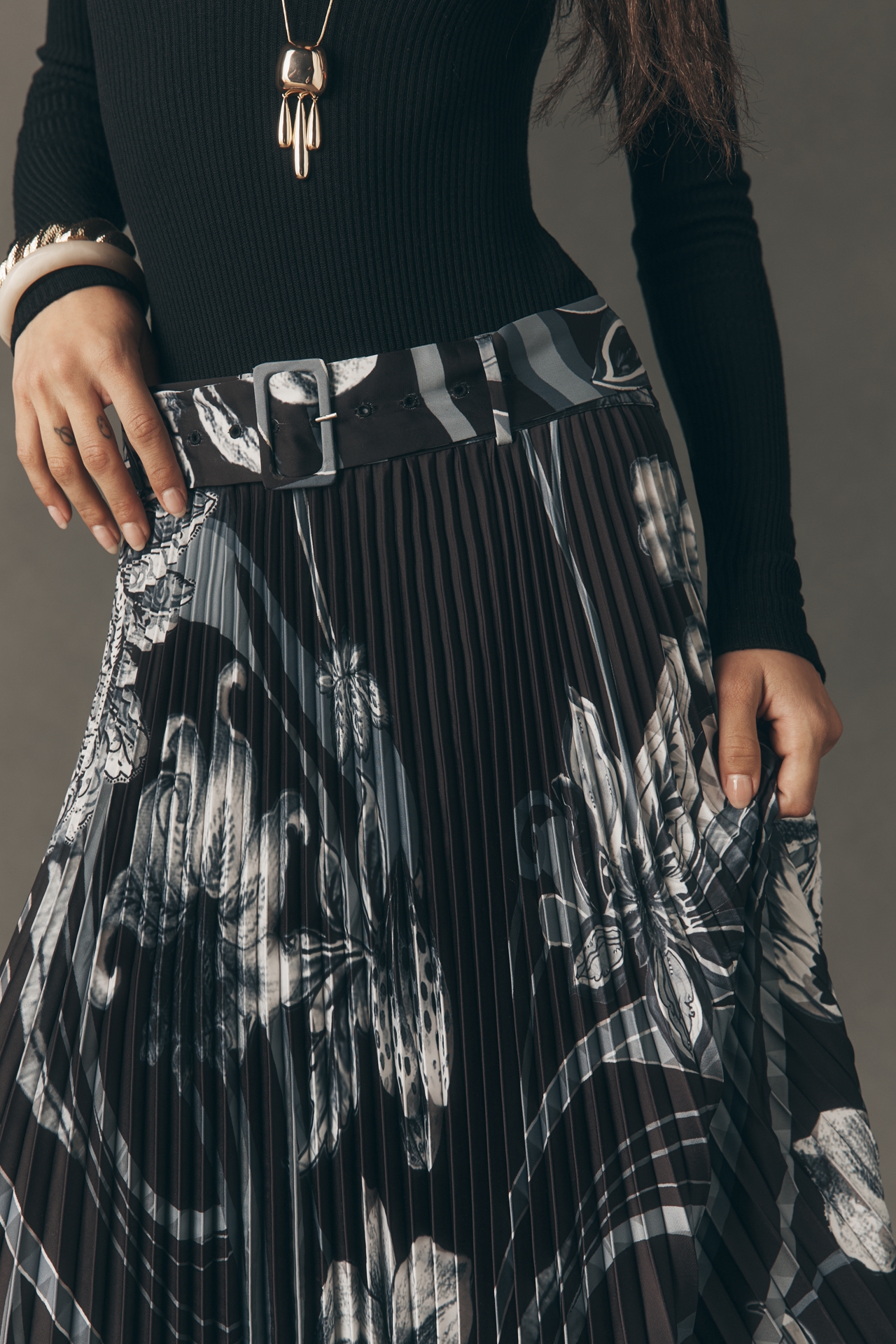 Ranna Gill Pleated A-Line Midi Skirt