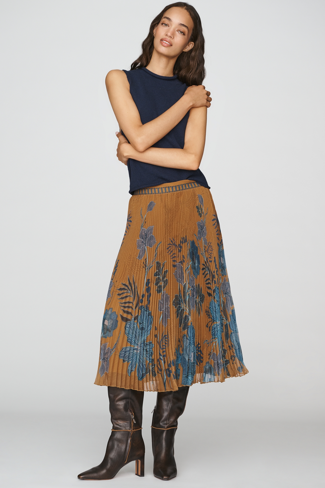 Ranna Gill Pleated Midi Skirt