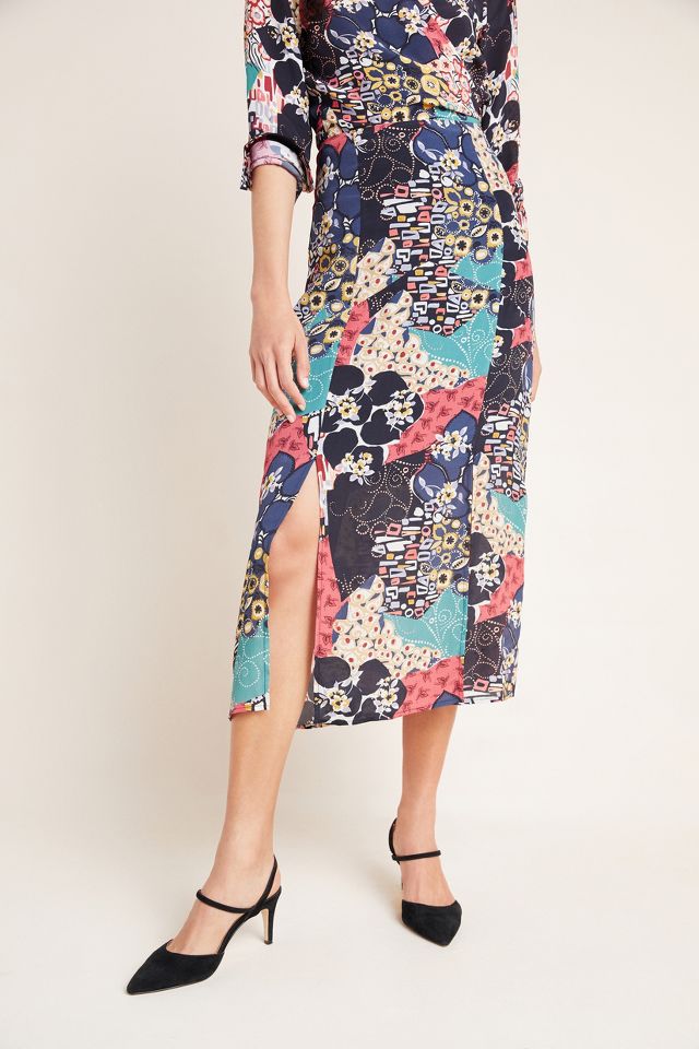 Hallie Abstract Floral Midi Skirt Anthropologie