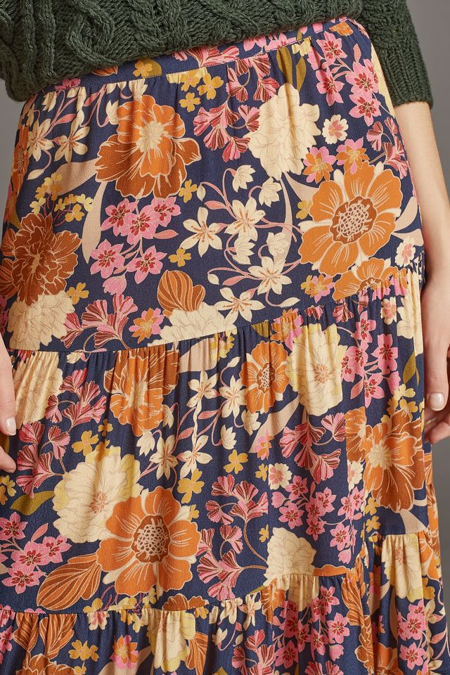 Jupe mi-longue à fleurs étagée Sasha #3