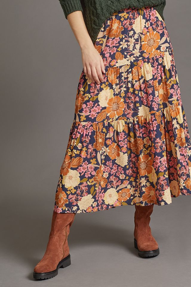 Sasha Tiered Floral Midi Skirt | Anthropologie UK