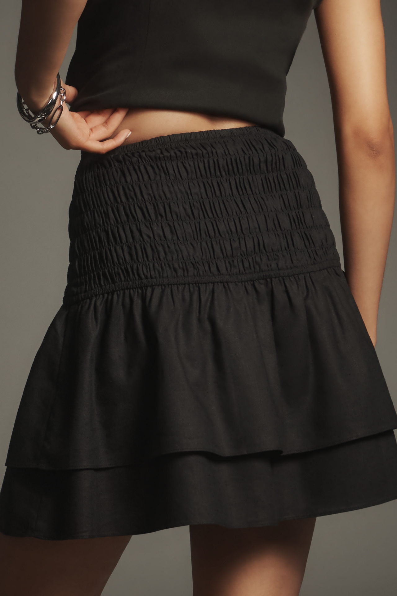 Glamorous Linen Blend Smocked Mini Skirt