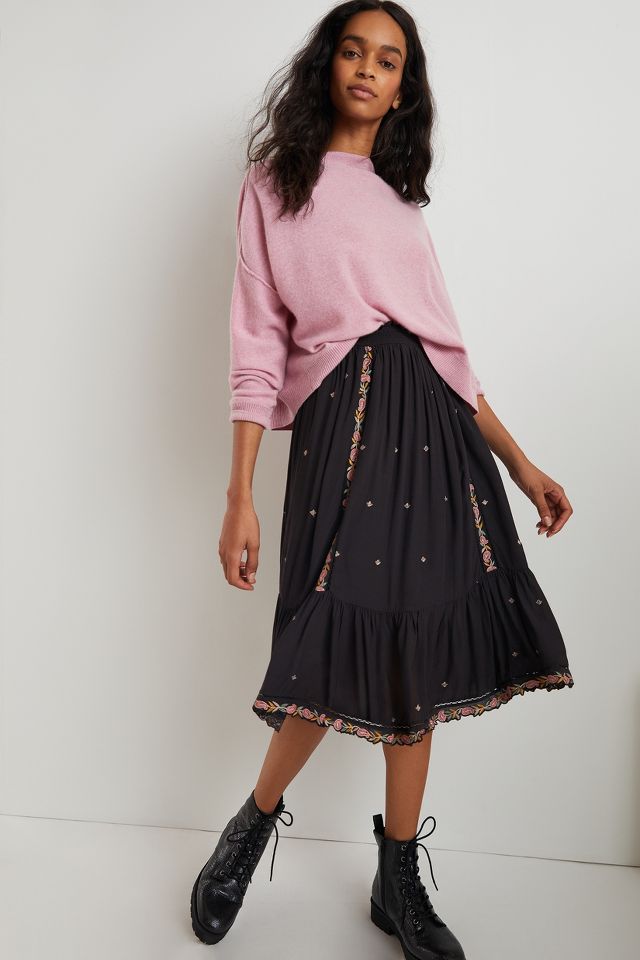 Lila Embroidered Midi Skirt Anthropologie