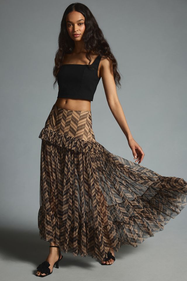 Sheer pleated outlet maxi skirt