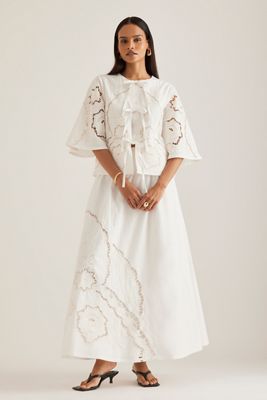 By Anthropologie Poplin Cutwork Midi Skirt