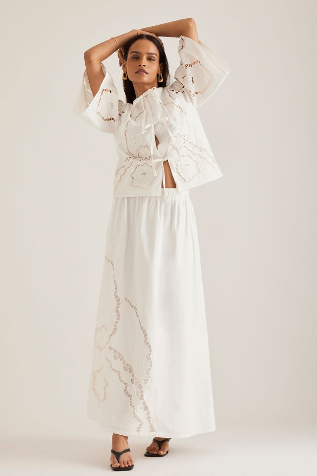 Jupe Midi Popeline Ajourée By Anthropologie #2