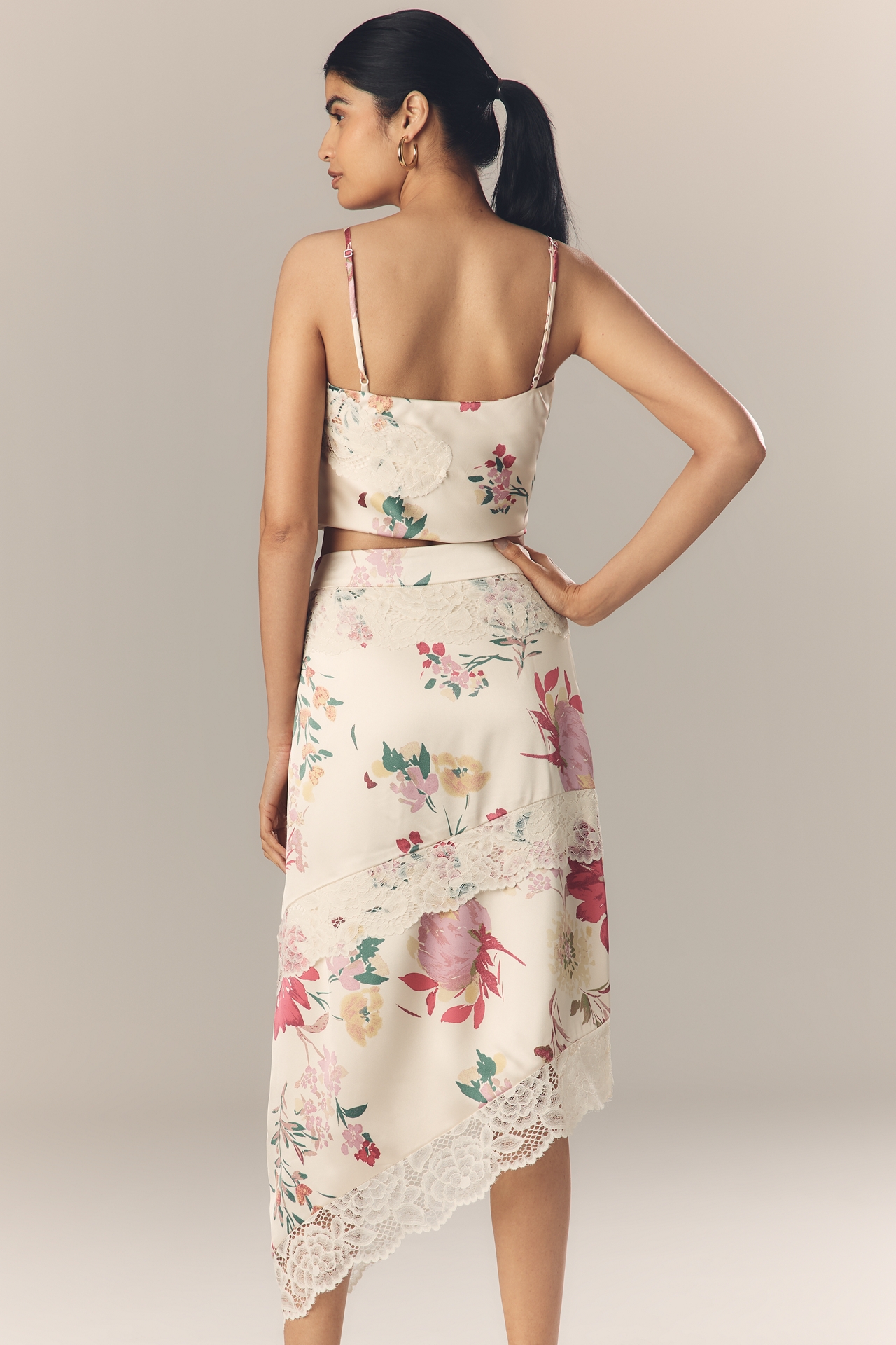 Elliatt Rosalina Asymmetric Satin Midi Skirt