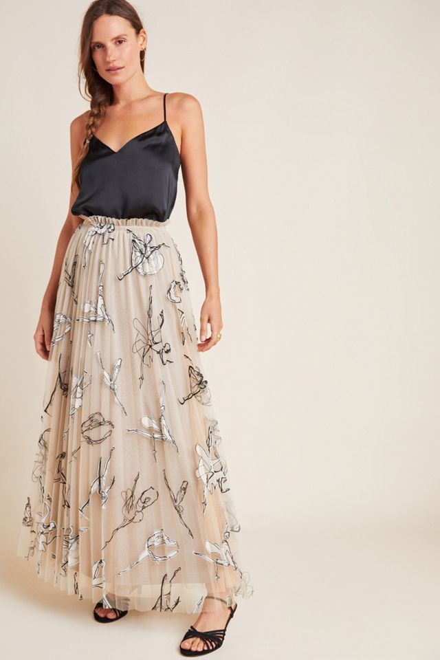 Georgette Pleated Tulle Maxi Skirt | Anthropologie