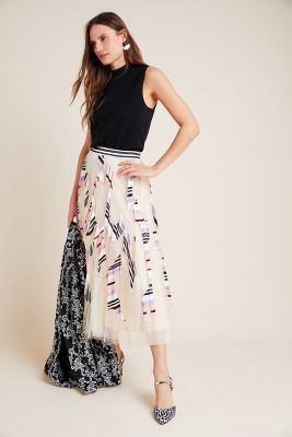 Mae Pleated Tulle Midi Skirt | Anthropologie