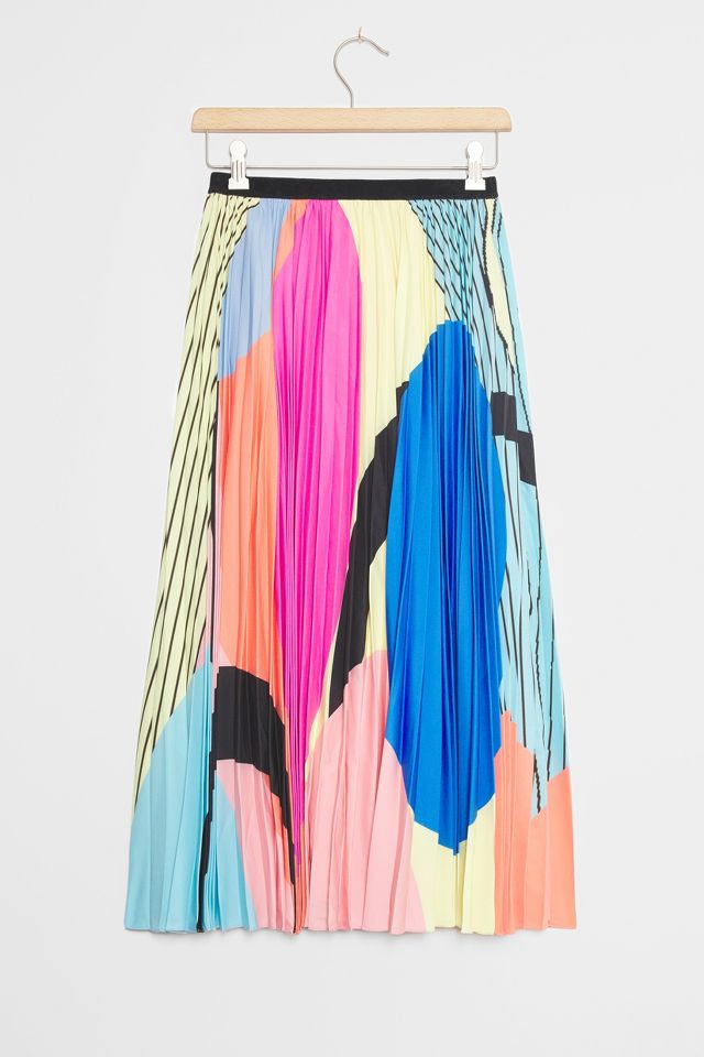 Uma Pleated Abstract Midi Skirt | Anthropologie