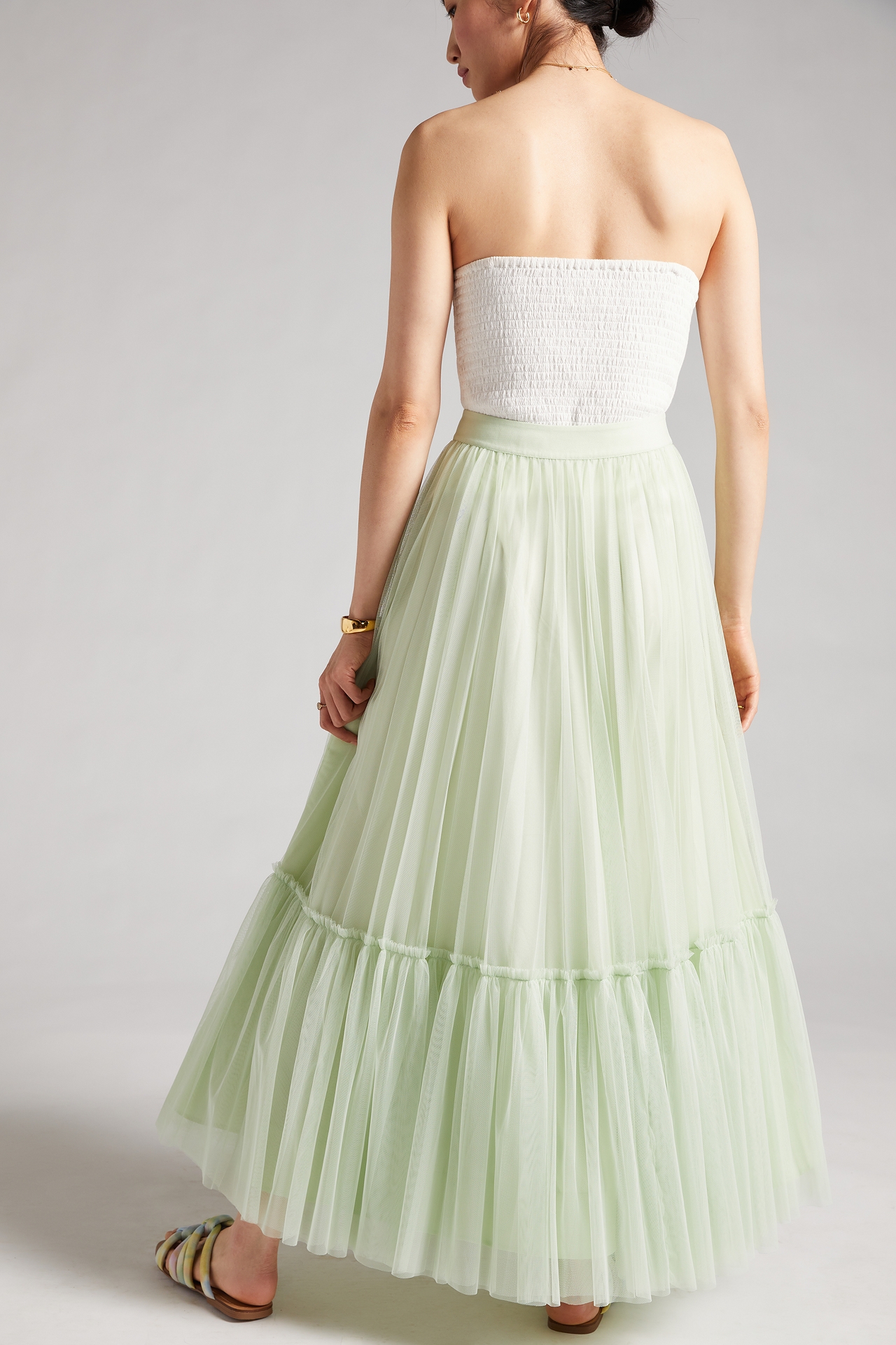 Flounced Tulle Maxi Skirt