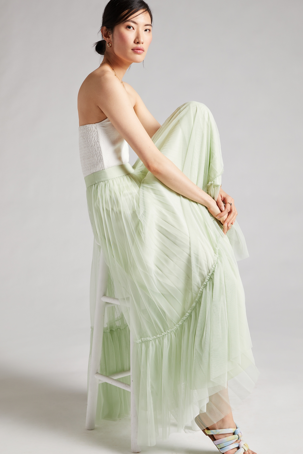 Flounced Tulle Maxi Skirt