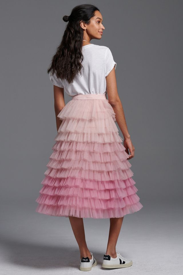 Geisha Designs Tiered Ombre Tulle Midi Skirt