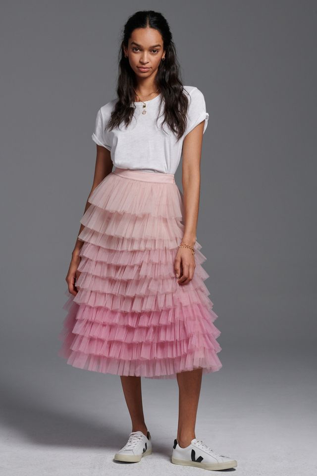 Bita Tiered Tulle Midi Skirt Anthropologie