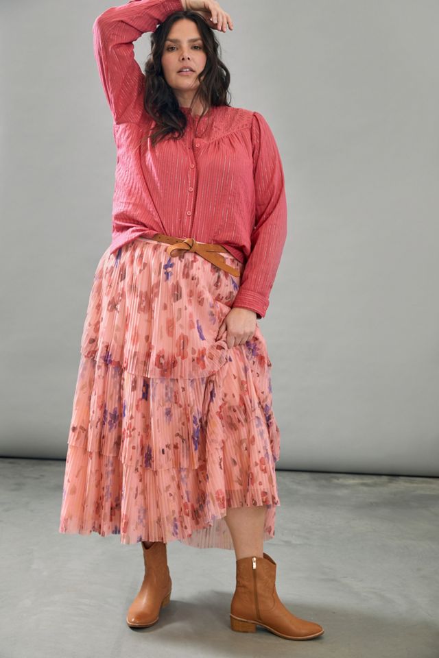 Tomasa Pleated Tulle Midi Skirt #7