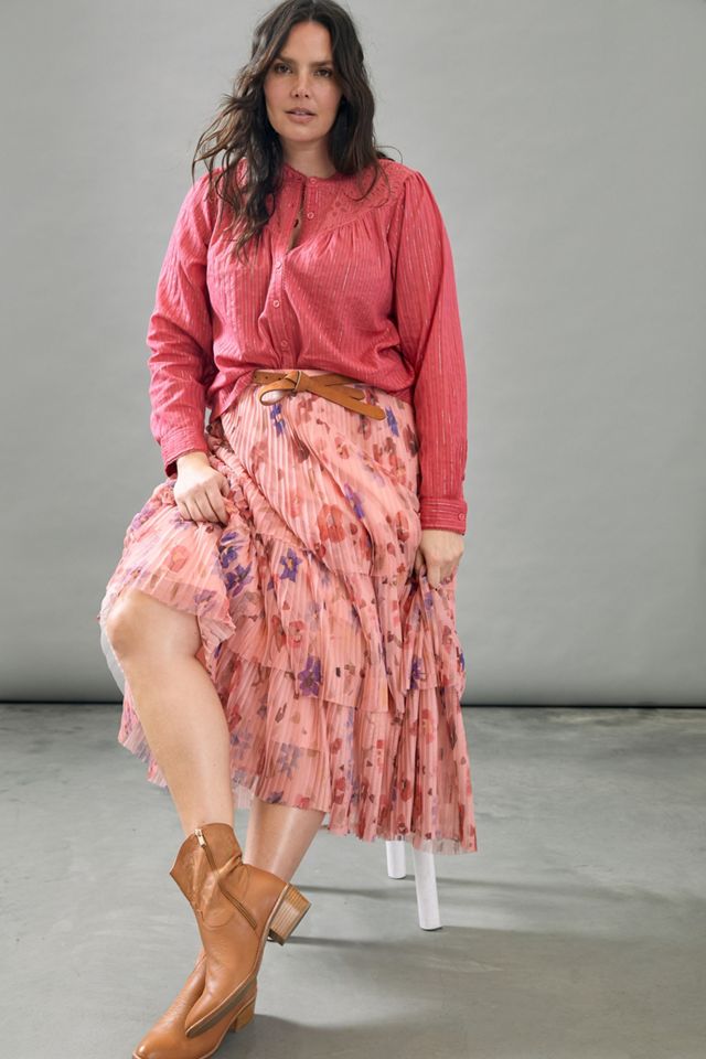 Tomasa Pleated Tulle Midi Skirt #4