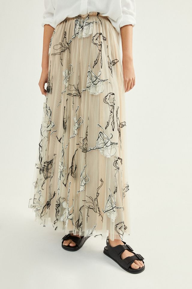 Georgette Pleated Tulle Maxi Skirt Anthropologie