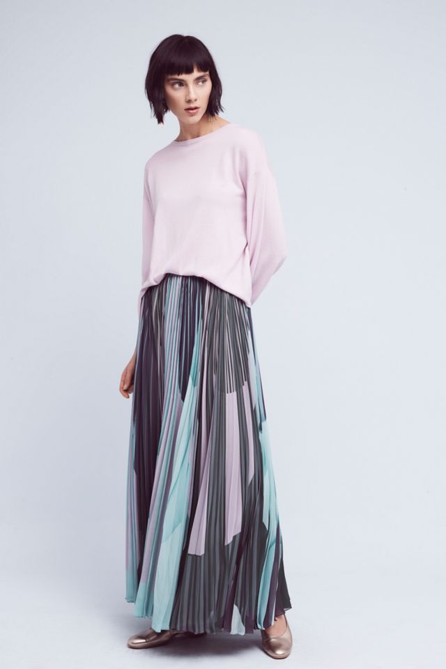 Pleated & Printed Maxi Skirt