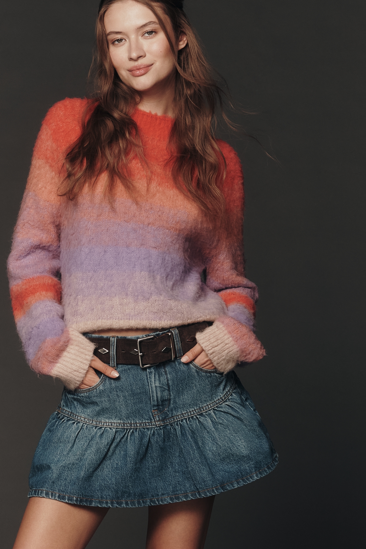 Bl-nk Rain or Shine Ruffled Denim Mini Skirt