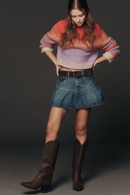 Bl-nk Rain or Shine Ruffled Denim Mini Skirt