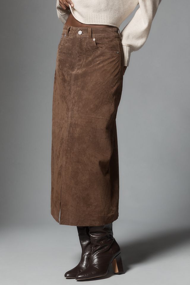 Bl-nk Black Coffee Leather Midi Skirt #1