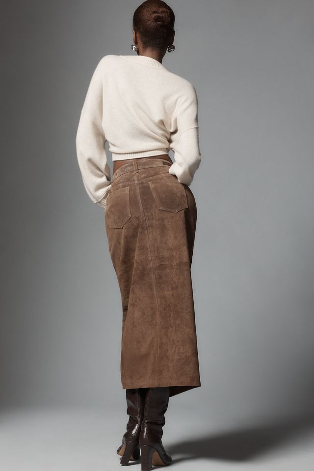 Bl-nk Black Coffee Leather Midi Skirt #2