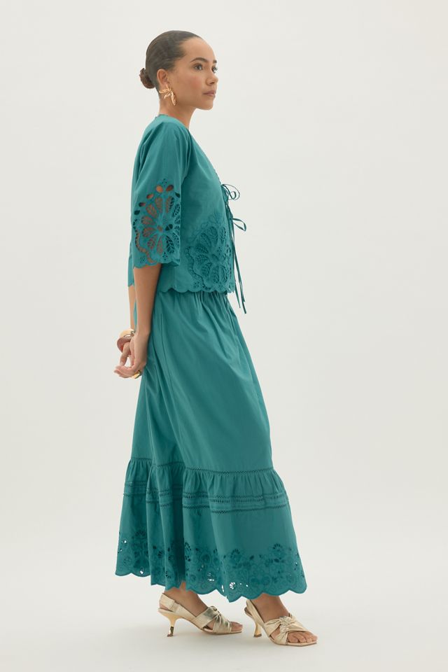 By Anthropologie Gestufter Maxirock mit Lochstickerei #2