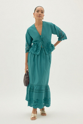By Anthropologie Tiered Cutwork Maxi Skirt