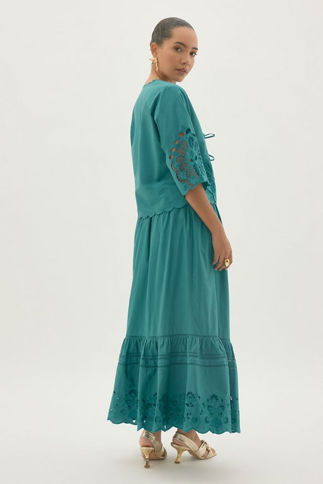 By Anthropologie Gestufter Maxirock mit Lochstickerei #1