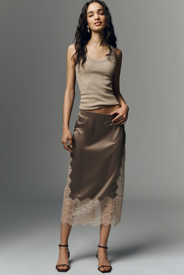 Bl-nk Cinzia Laced Satin Midi Skirt