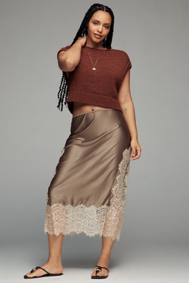 Cinzia Laced Satin Midi Skirt