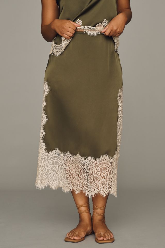 Bl-nk Cinzia Laced Satin Midi Skirt #1