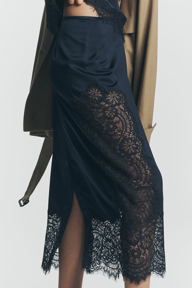 Bl-nk Cinzia Laced Satin Midi Skirt | Anthropologie
