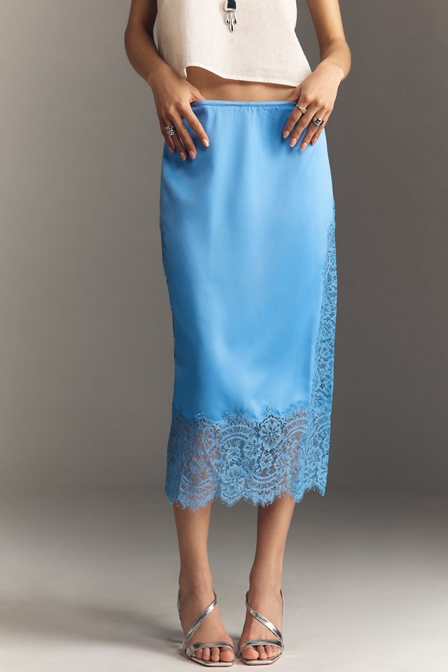 Bl-nk Cinzia Laced Satin Midi Skirt | Anthropologie