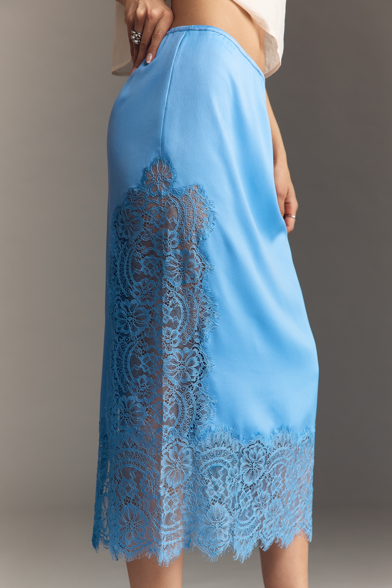 Bl-nk Cinzia Laced Satin Midi Skirt