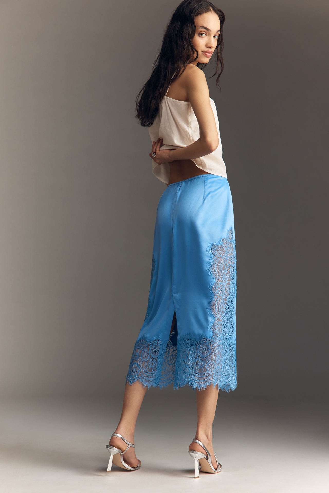 Bl-nk Cinzia Laced Satin Midi Skirt