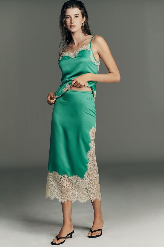 Bl-nk Cinzia Laced Satin Midi Skirt