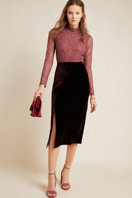 【fa.er.ie】romantic velvet midi skirt V:PM ATELIER Burlesque Midi Velvet Skirt | Red | FARFETCH