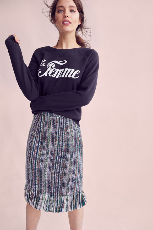 Fringed Tweed Pencil Skirt #4