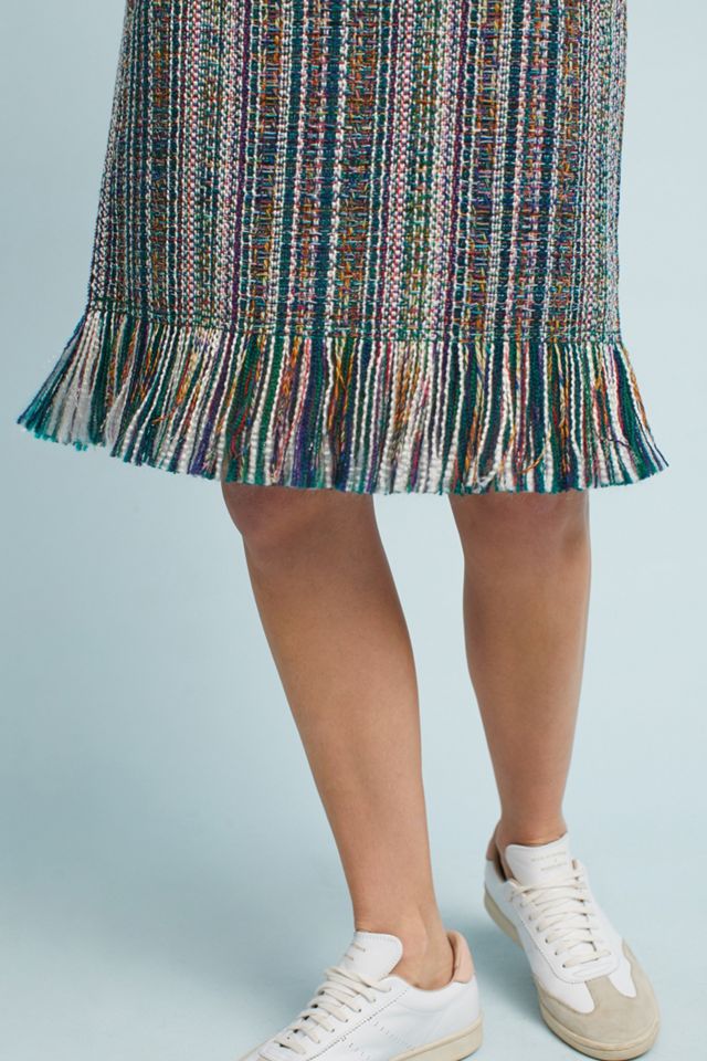 Fringed Tweed Pencil Skirt #1