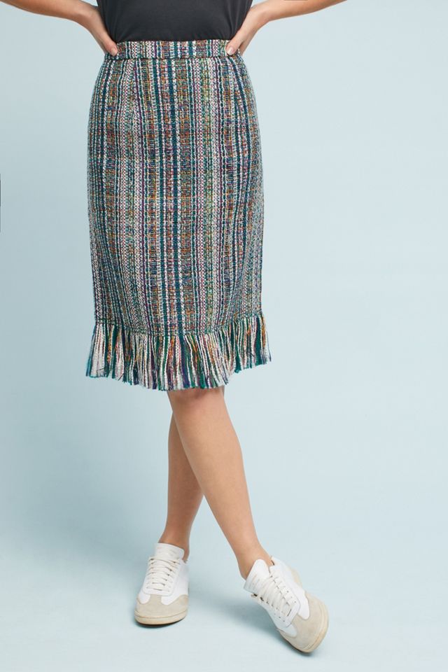 Fringed Tweed Pencil Skirt #2