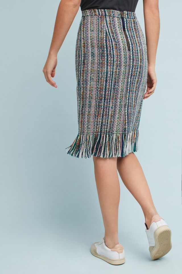 Fringed Tweed Pencil Skirt #3