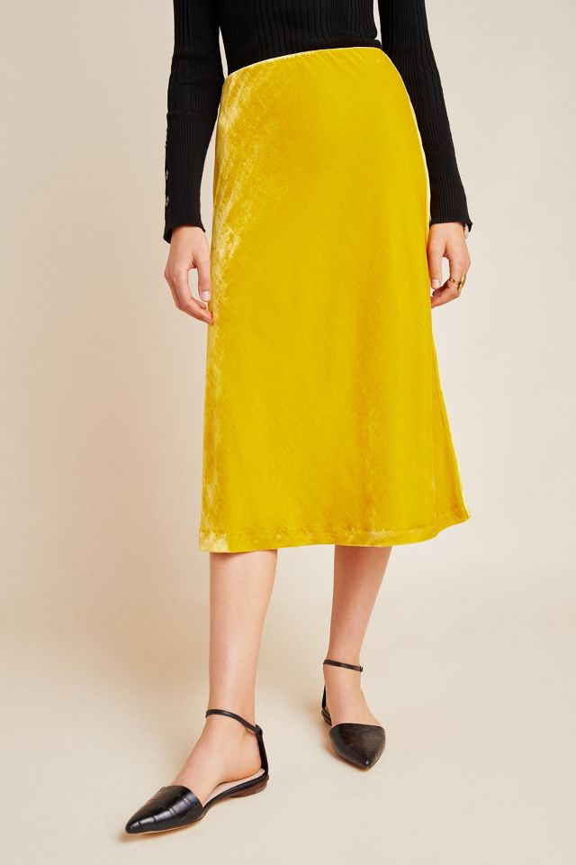 Anthropologie yellow 2025 velvet skirt